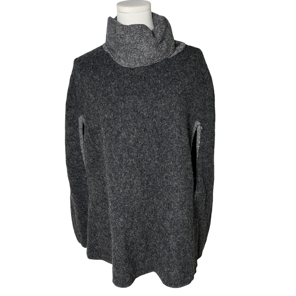 Iperico Made in Italy Wool Cape Poncho‎ OS Gray Charcoal Funnel Neck Coat Wrap